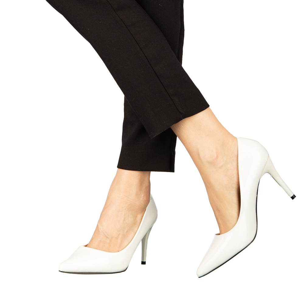 Pantofi dama cu toc albi din piele ecologica Rocha Incaltaminte Dama 2023-03-19